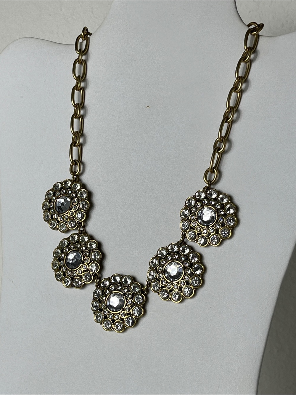 J. Crew Gold-Tone Crystal Floral Medallion Necklace